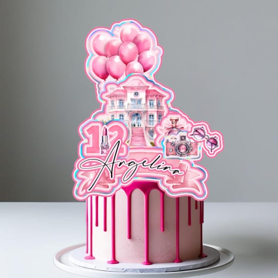 Personalized Pink Dollhouse 3D Cake Topper | Custom Name & Age Birthday Cake Decoration | Cute Doll Theme Decor | Girls Birthday Topper