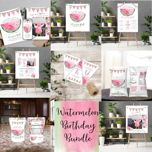 Editable Watermelon Invitation, Birthday, Bundle Pink Watermelon Party, One in a Melon 1st Birthday, Instant download, Printable TemplateWM3