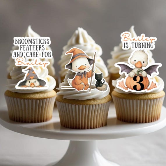 Witchy Goose Birthday Cupcake Toppers – Silly Goose Party Decor, Personalized Name & Age, Halloween Witch Theme, Funny Farm Animal Birthday