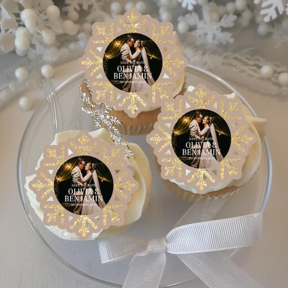 Custom Edible Snowflake Photo Toppers – Personalized Cupcake or Cake Decorations – Winter Wedding | Christmas | Birthday Party Theme