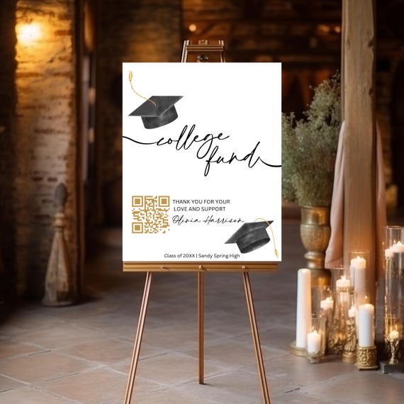 Graduation College Fund Venmo Sign, Custom QR Code Graduation Gift Sign, Editable Fundraiser Sign
