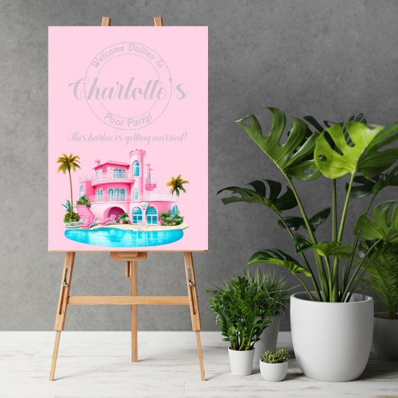 Birthday Doll Pool Party Welcome Sign, Editable Welcome Banner, Custom Pink Pool Bday Printable, Doll Theme Party, Instant Download, #BRB