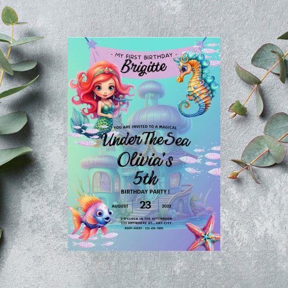 Mermaid Invitation Template, Mermaid Birthday Party Invitation, Under the Sea Girl Birthday Party, Editable Template, Instant Download #LMB