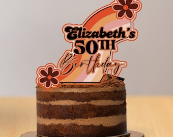 Personalized 70s Retro Birthday Cake Topper - Groovy Theme - Handcrafted Party Décor for Birthdays & Anniversaries