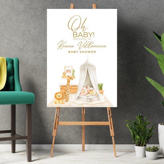 Baby Shower Nursery Welcome Sign Template, Girl Baby Shower Printable, Editable Neutral Baby Shower Banner, Oh Baby Sign, Print and Digital