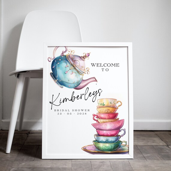 Customizable Tea Party Bridal Shower Welcome Sign - DIY Colorful Par-tea Banner Template - Whimsical Editable Tea Signs, Print and Digital