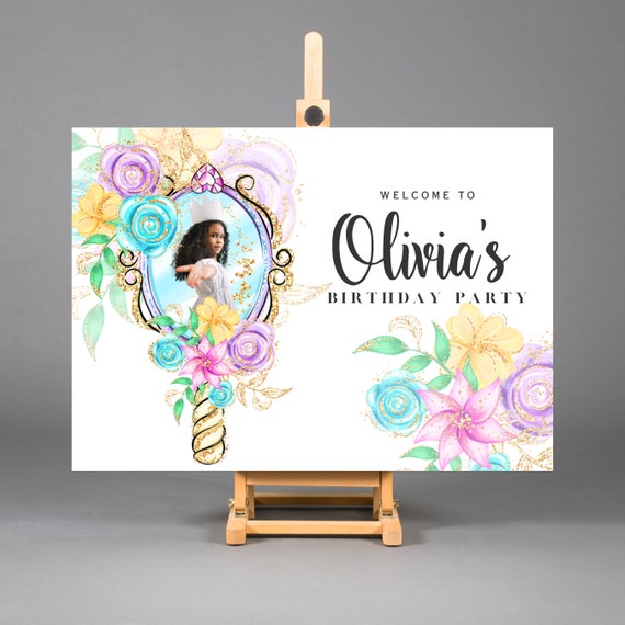 Princess Mirror Birthday Welcome Sign, Party Banner, Princess Template, Printable Banner, Customizable Minimalist Signs, Print and Digital