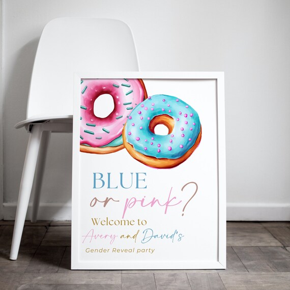 Sweet Donut Baby Shower & Gender Reveal Welcome Sign Template - Pink and Blue Donuts  Theme Banner - Personalized Printable Signs