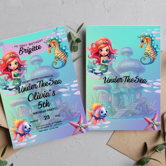 Mermaid Invitation Template, Mermaid Birthday Party Invitation, Under the Sea Girl Birthday Party, Editable Template, Print and Digital #LMB