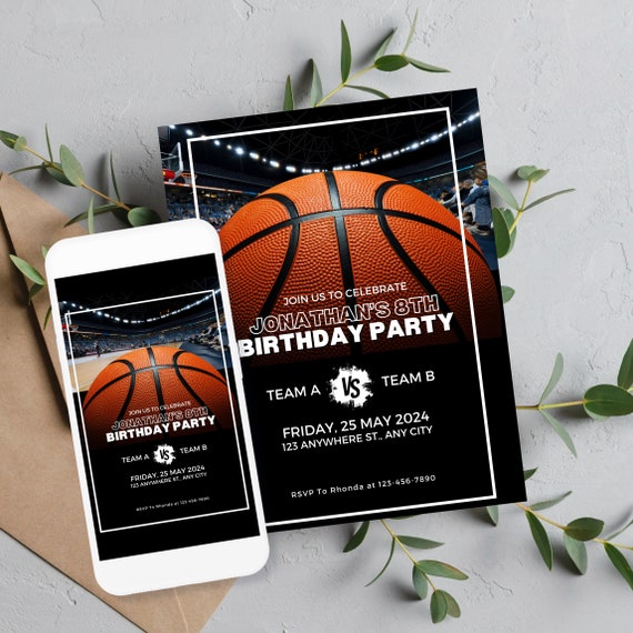 Customizable Basketball Birthday Invitation Template, Editable Digital Templates for Sports Enthusiasts - Print and Digital