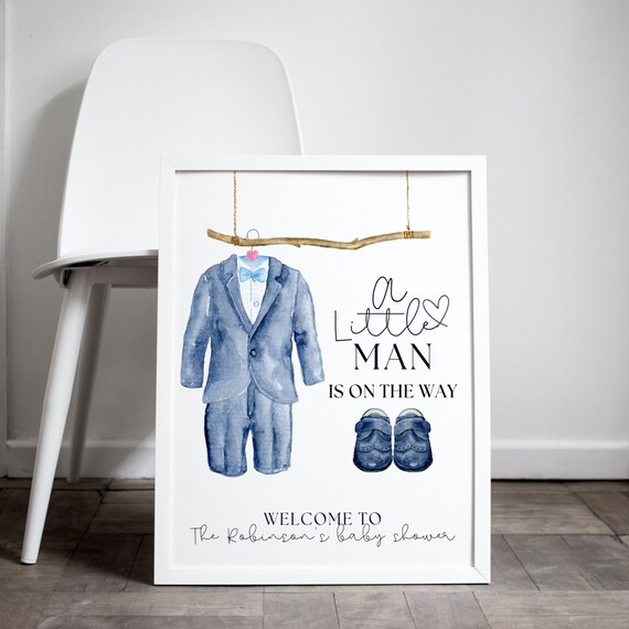 Little Man On The Way Baby Shower Sign, Boy Baby Shower Printable Signs, Editable Blue Baby Shower Banner, Instant Download, #LMBS
