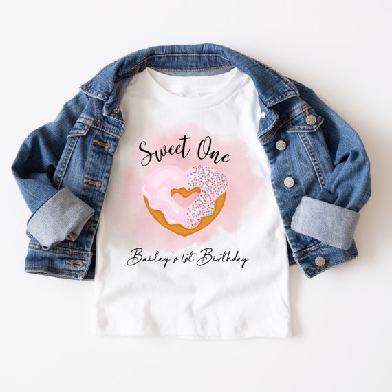 Sweet One Birthday Personalized Shirt, Pink Heart 1st Birthday Party Shirts, Donut Bday Family Tee, Digital and Print #DBT