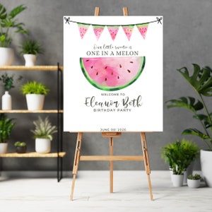 Watermelon Birthday Photo Welcome Sign, Pink Watermelon Party Banner, One in a Melon Welcome Tapestry, Print and Digital #MBP
