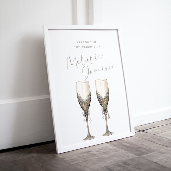Editable Wedding Welcome Sign Template | Personalized Champagne Flutes Party Decor | DIY Printable Signs & Banner - Customizable Signs