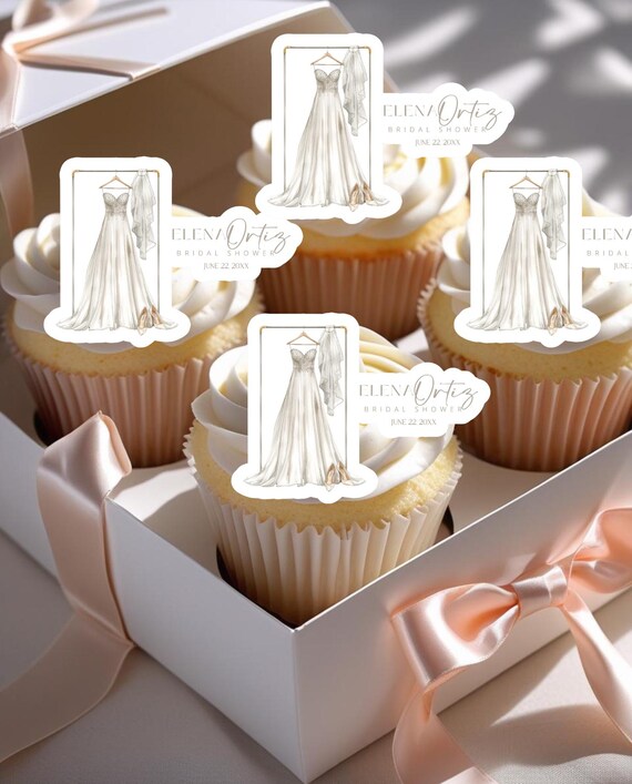 cupcake wedding dress for bridal shower Edible Toppers, Custom Bride Design with Name, Bachelorette & Bridal Party Dessert Topper The Bridesmaid Edit Choose ivory or white Mom-and-daughter birthday outfit is Style Code:WMN4435-01