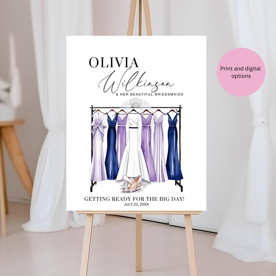 Indigo Lilac White Bridal Suite Sign | Getting Ready for the Big Day | Future Mrs. and Bridesmaids Welcome Sign | Wedding Day Decor
