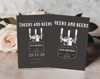 Editable Cheers and Beers Birthday Party Invitation Template, Custom Any Age - DIY Beer Tap Invite - Digital and Print, Cheers & Beers Decor