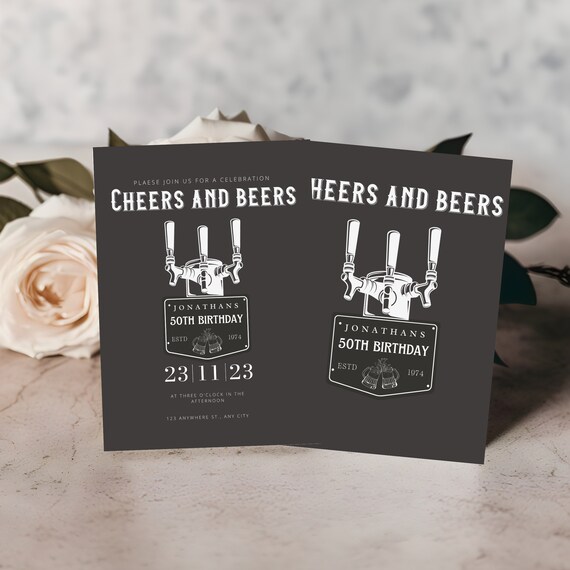 Editable Cheers and Beers Birthday Party Invitation Template, Custom Any Age - DIY Beer Tap Invite - Digital and Print, Cheers & Beers Decor