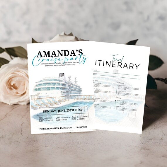 Editable Cruise Party Invitation Template | Summer Cruise Birthday Party Itinerary Invite | Cruise Ship Skyline Printable | DIY Invitation