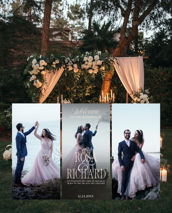 Wedding Welcome Sign Foam Board, Personalized Bride & Groom Names, Custom Wedding Photo Sign, Reception Entrance Decor Set of 3