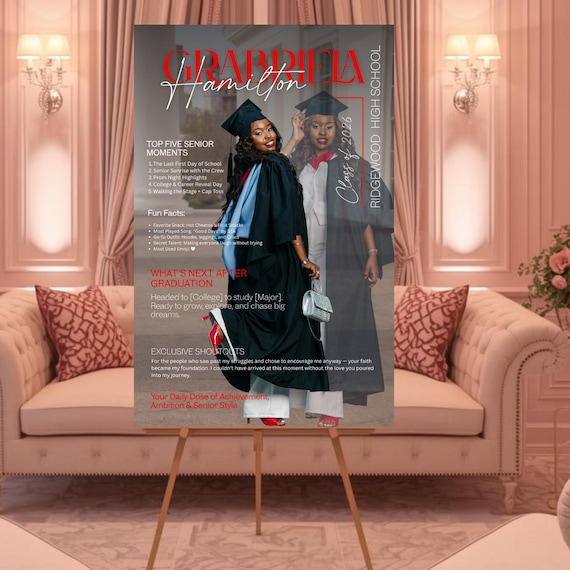 Graduation Magazine Cover | Senior Spotlight Template | Fun Facts, Shoutouts & Highlights | Class of 2025- 2026 Photo Sign | Custom Poster
