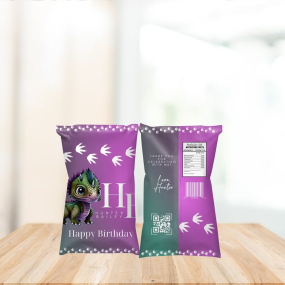 Editable Dinosaur Chip Bag Labels | Dino Party Snack Treats Template | Personalized Jurassic Party Favor Printable Bags, Print and Digital