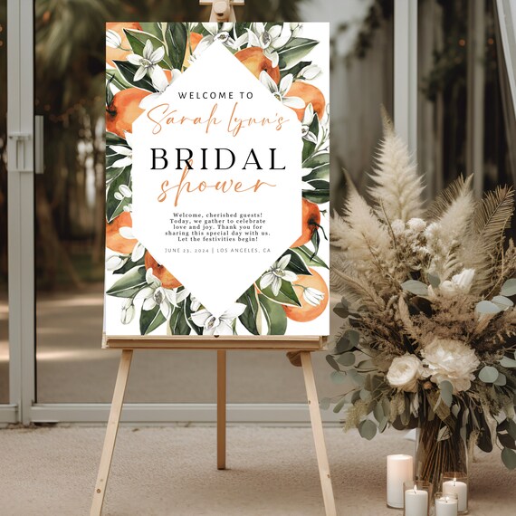 Floral Citrus Bridal Shower Welcome Sign & Banner - Vibrant Orange Theme - Custom Template - Perfect for Summer Celebrations, Print, Digital
