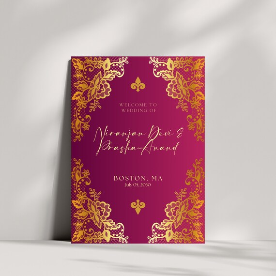 Royal Indian Wedding Welcome Sign - Hindu Decor & Engagement Entrance - Editable Template for Grand Celebration, Instant Download
