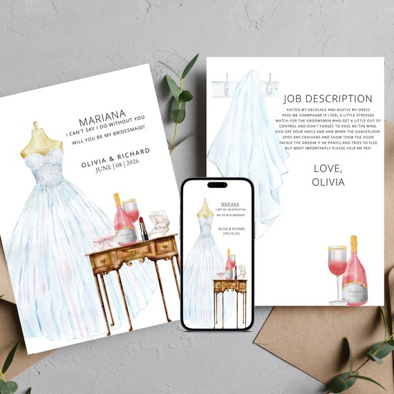 Bridesmaid Proposal Invitation Template, Will you be my Bridesmaid Invite, Maid of Honor Proposal, Wedding Proposal, Instant Download #BSS