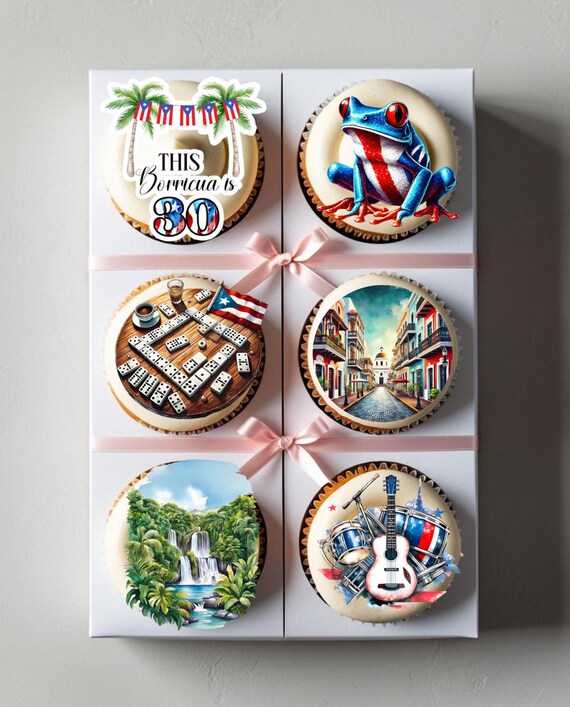 Puerto Rico Cupcake Toppers – Boricua Birthday Party Decorations – Puerto Rican Theme – Fiesta Theme Dessert Decor