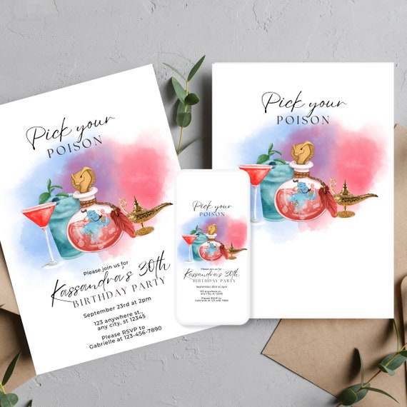 Adult Villain Birthday Invitation Template, Pick Your Poison Party Invitations, Editable Halloween Cocktail Invite, Creepy Templates