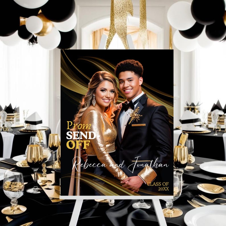 Custom Prom Send-off Welcome Sign With Photo | Black Gold Prom Party ...