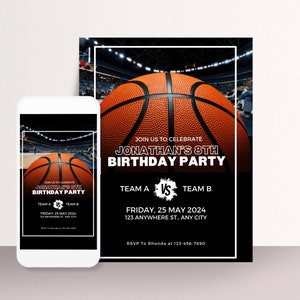 Customizable Basketball Birthday Invitation Template, Editable Digital Templates for Sports Enthusiasts - Instant Download