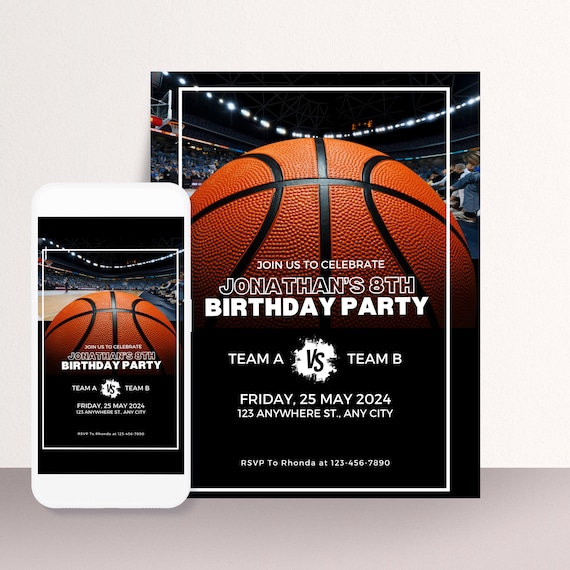 Customizable Basketball Birthday Invitation Template, Editable Digital Templates for Sports Enthusiasts - Instant Download
