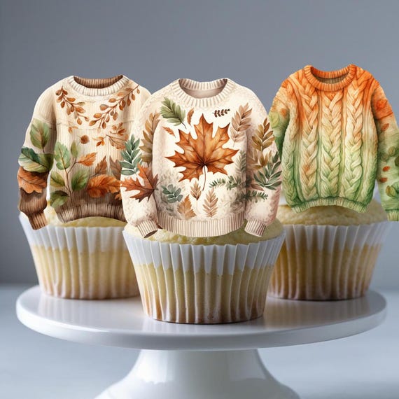 Fall Ugly Sweater Cupcake Toppers | Autumn Thanksgiving Party Decorations | Edible or Cardstock Cupcake Picks | Ugly Sweater Party Supplies