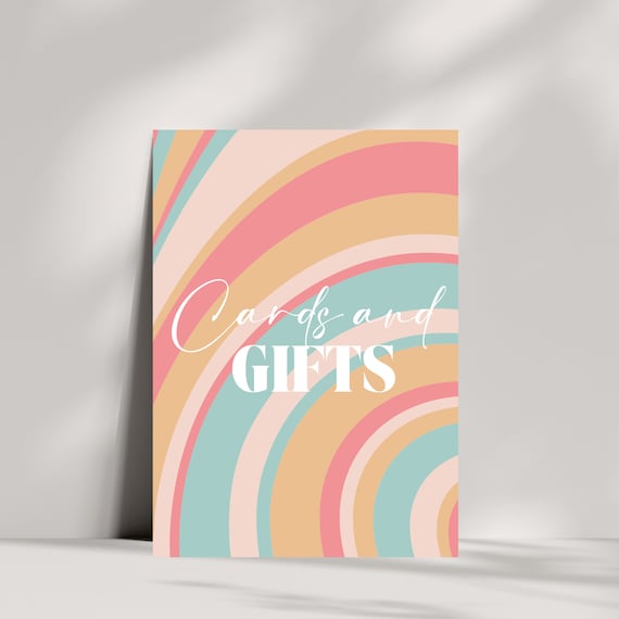 Editable Retro 70's Baby Shower Sign Template - Groovy Cards and Gifts Banner - Hippie Party Decor - Pastel Funky Vibe Printable - DIY Decor