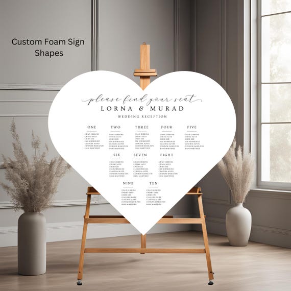 Minimalist Wedding Seating Chart Heart Shape Sign, Foam Board Reception Seating Chart, Custom Wedding Seating Display, Elegant Table Plan