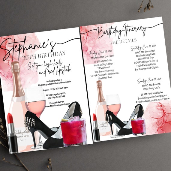 Ladies Weekend Birthday Getaway Invitation, Printable Weekend Birthday Itinerary, Girls Night Out Bday Invitations, #GWO