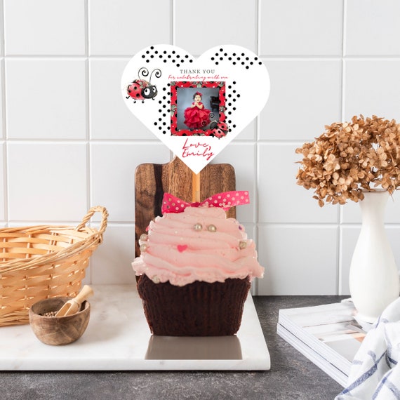 Ladybug Photo Birthday Cupcake Topper, Lady bug Birthday Cake Topper, Our Little Bug Printable Topper, Instant Download, #LDYB