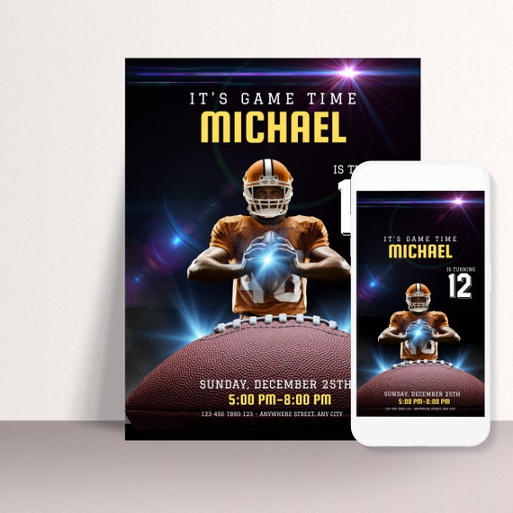 Editable Photo Football Birthday Invitation Template | Personalized Sports Party Invites - Customizable Sports Event Invitations