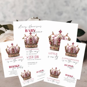 Editable Pink Girl Baby Shower Invitation Bundle Template - Little Princess on the Way Party Books for Baby - Fairytale Theme, DIY Printable