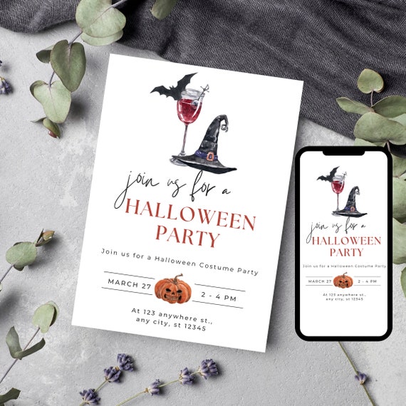 Halloween Cocktail Party Invitation, Editable Halloween Cocktail Party Invite, Gothic Invitation Adult, Spooky Invitation, Instant Download