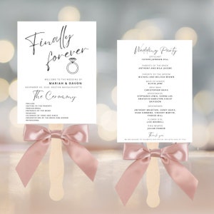 Finally Forever Wedding Fan Ceremony Fan Sign, Minimal wedding Fan Template, Minimalist Wedding Décor, Instant Download