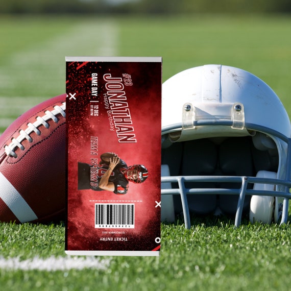 Football Party Chocolate Bar Label - DIY Template for Personalized Football Party Favors and Chocolate Wrappers, Print and Digital