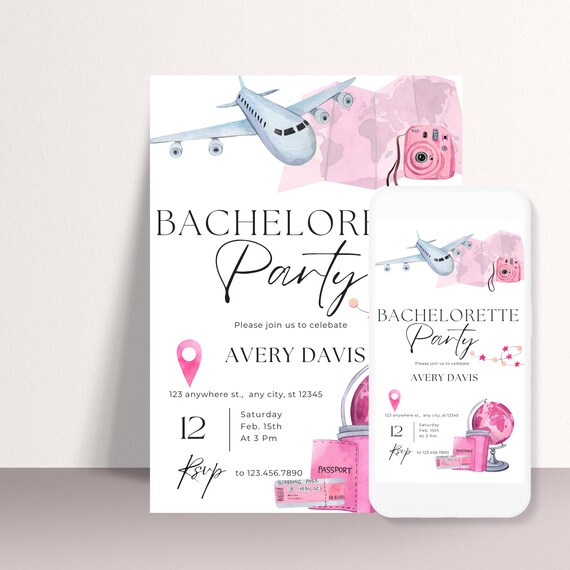 Editable Travel Bachelorette Vacation Invitation | Girls' Weekend Itinerary | Printable Getaway Template - Travel Vacation Editable Location