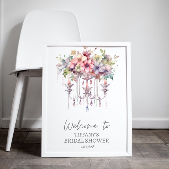 Bridal Shower Chandelier Welcome Sign, Editable Floral Wedding Banner, Bridal Signs Template, Printable Party Banners, Instant Download