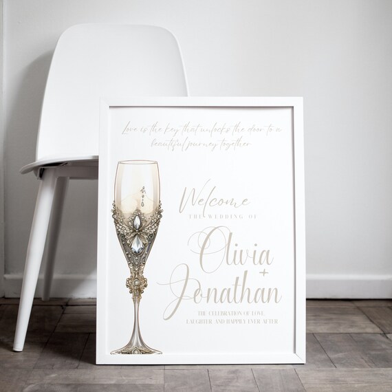 Editable Wedding Day Welcome Sign Template | Personalized Champagne Flutes Party Decor | DIY Printable Signs & Banner - Customizable Signs