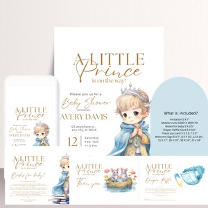 Prince Baby Shower Invitation Bundle Template, Prince Printable Fairytale Theme Books for Baby, A Little Prince is on the way Diaper Raffle
