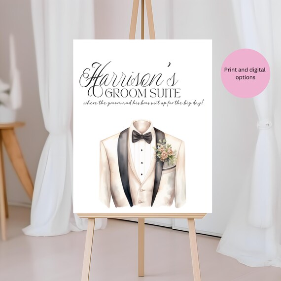 Custom Groom's Suite & Bachelor Party Welcome Sign | Groom and Bros Suit Up Wedding Day Banner | Groomsmen Decor