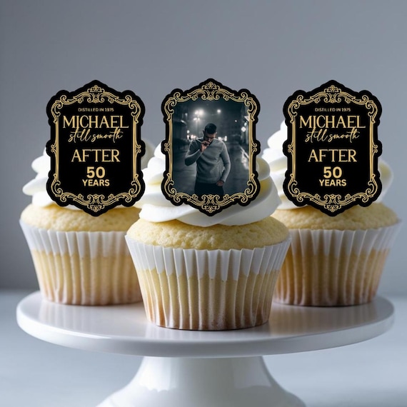 Whiskey & Cigar Birthday Cake Topper Edible Photo | Milestone Birthday Party Decoration | Custom Frosting Sheet or Wafer Paper